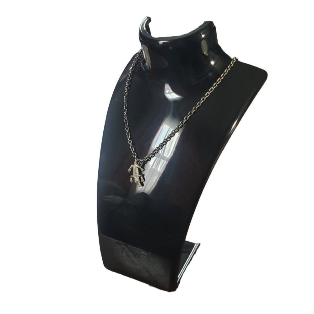 Guy Vidal Carved Pewter Alligator Pendant Necklace